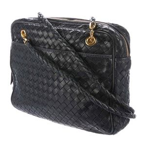 Vintage Bottega Veneta dark navy lambskin classic intrecciato shoulder bag.